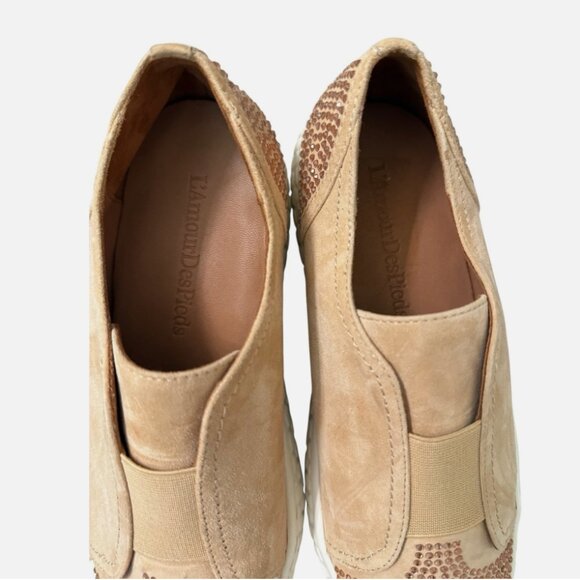 L'Amour Des Pieds Leather Zarrial Bedazzled Rose Gold Slip On Sneakers 8M - Picture 4 of 9
